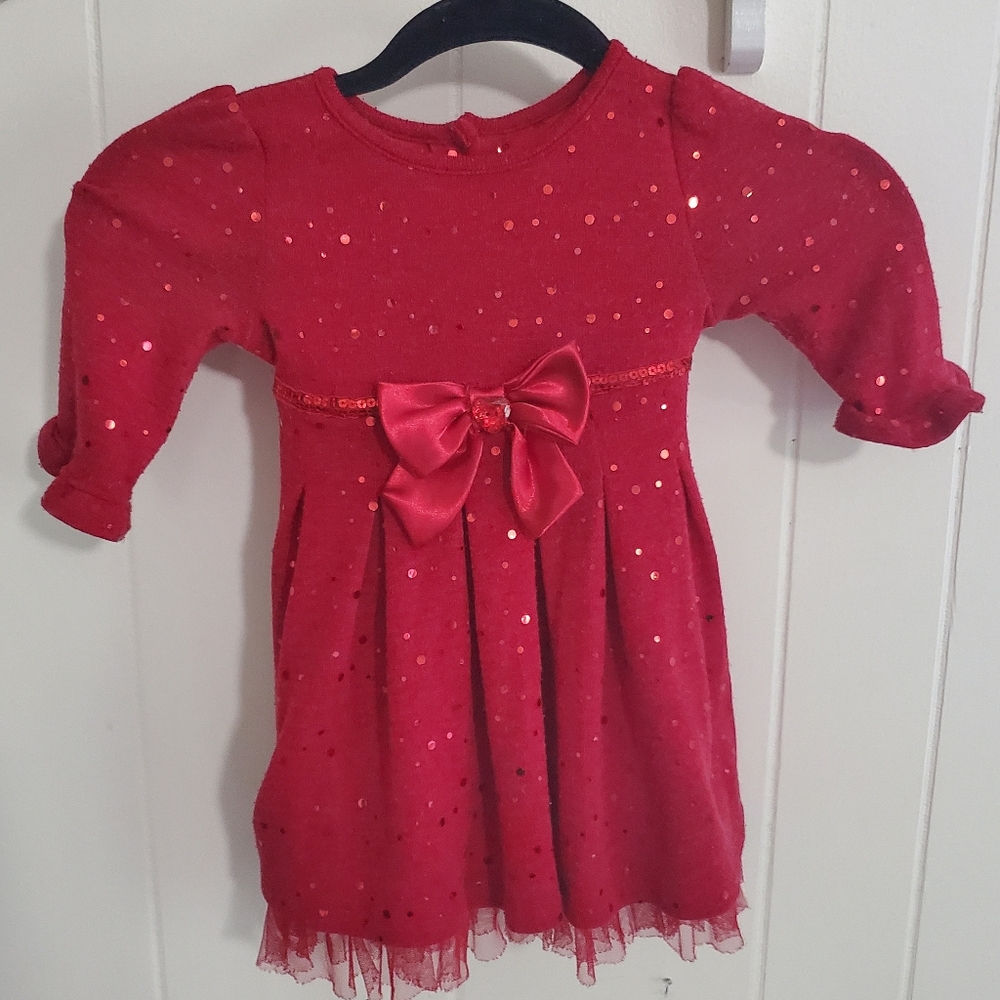 Youngland 3T Red dress w/sequins 3/4 sleeve